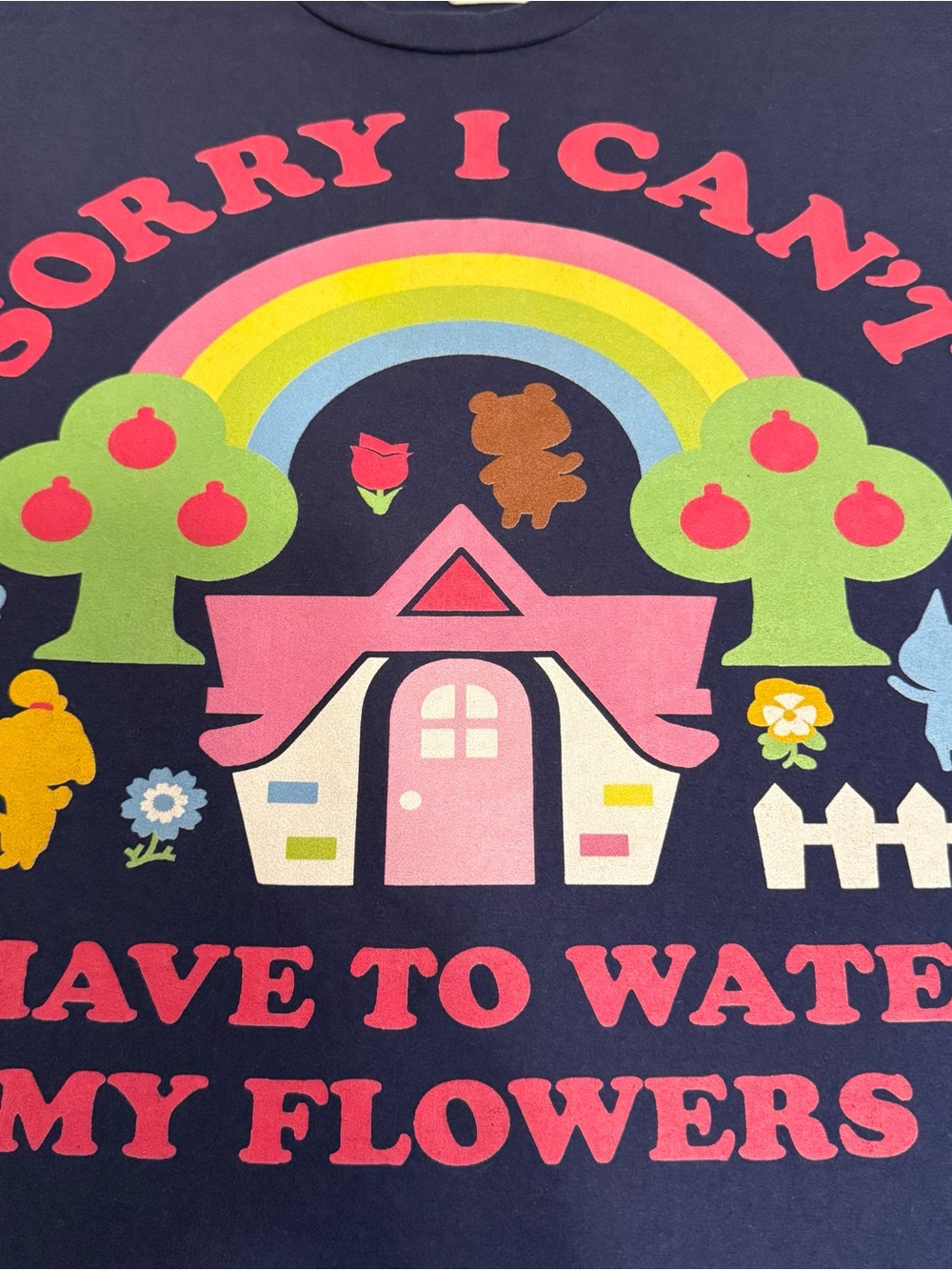 Nintendo Pink, Navy & Yellow 'Sorry I Can't' Flower House Art Print